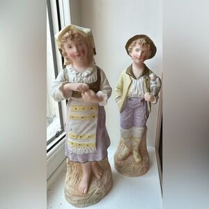 Charming Vintage Heubach Boy and Girl Porcelain Figurines pair